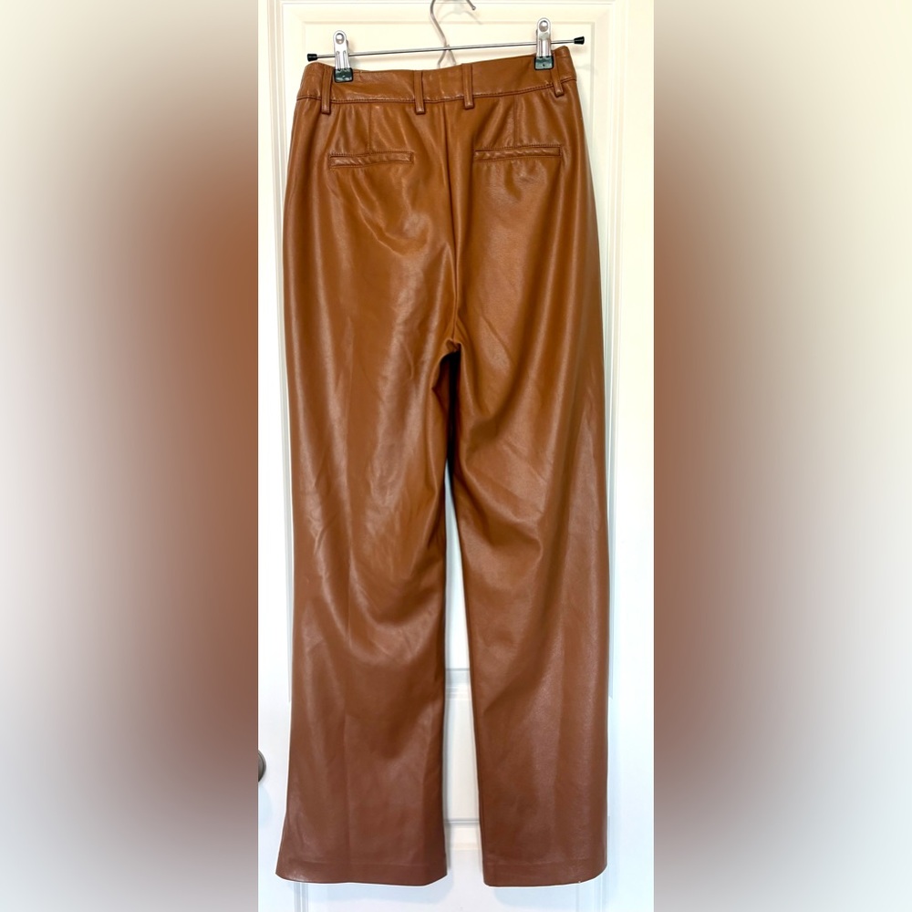Rachel Zoe Tan Wide-Leg Faux Leather Pants Size 2 - Picture 4 of 6